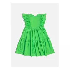 Vestido Infantil Manga Cavada Verde Momi