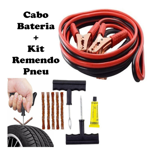 Kit Reparo Para Pneu +  Cabo Fazer Chupeta Bateria Carro 