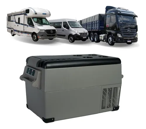 Geladeira Portatil 110v 220v 12v 24v Caminhao Camping Carro Motorhome Quadrivolt Automotiva Freezer Caixa Termica Compressor Digital Viagem Pesca Quadriciclo Van Trailer Offroad Rodas Bivolt 35 Litros