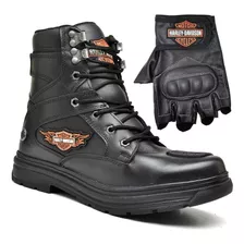 Bota Harley Davidson Em Couro Legítimo +luva Em Couro Brinde