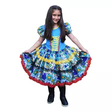 Vestido De Festa Junina Caipira + Laço Cabelo +luva Infantil