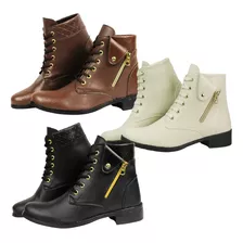 Bota Coturno Feminina Cano Curto Kit 3 Pares Imperdível