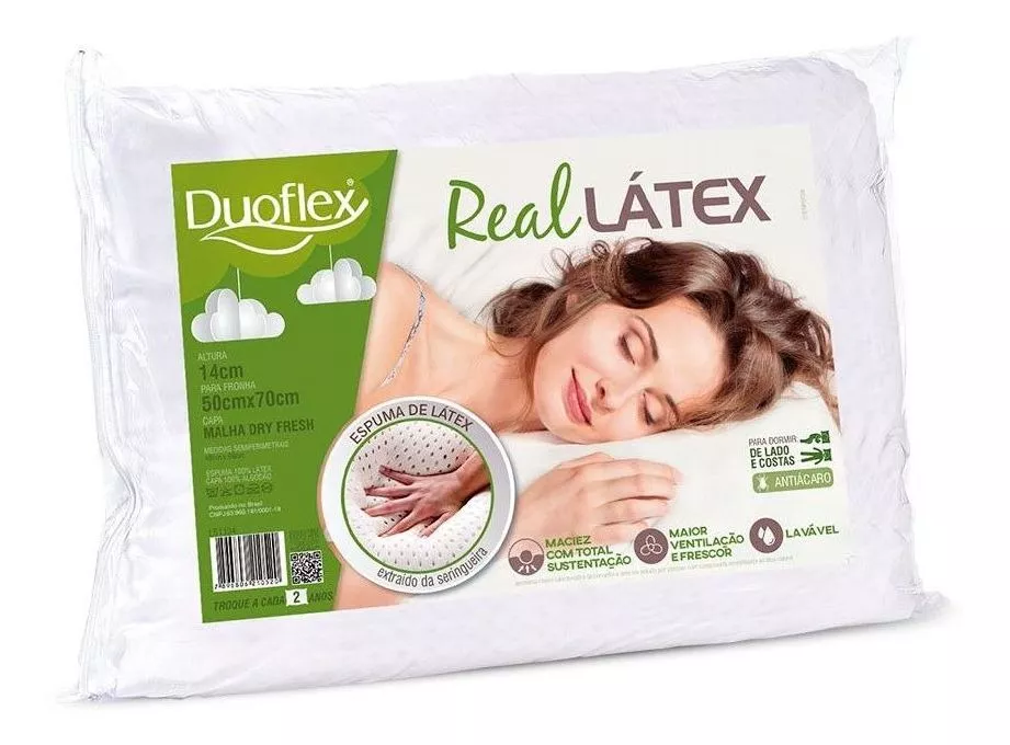 Travesseiro Inteligente Duoflex Real Látex Tradicional 68cm X 48cm X 14cm Cor Branco