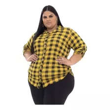 Camisa Xadrez Manga Longa Plus Size Viscolaycra Feminina 