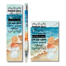 20 Kits Bloco 10x7 + Caneta + Marca Página Feminino Cristão