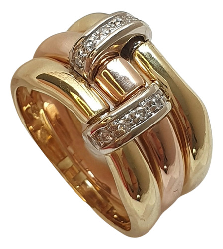 Anel Triplo Grife Hstern Com Diamantes Em 2 Tons De Ouro 18k Amarelo 17