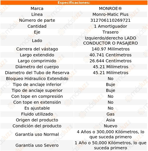 1) Amortiguador Monro-matic Plus Gas Izq/der Tras G5 07/09 Foto 3