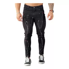 Calça Masculina Skinny Splash Destroyed Tintada Preta Moda