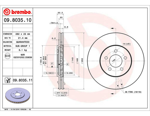 Par Discos Brembo Chrysler Sebring Limited 2001-2003 Delante Foto 2