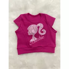 Cropped Infantil T-shirt Menina Rosa Algodão Canelado