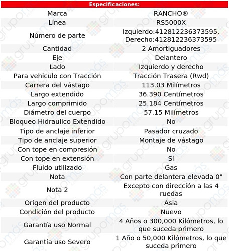 2 Amortiguadores Gas Rs5000x Del Gmc Sierra 2500 Rwd 99-04 Foto 3