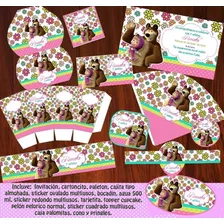 Kit De Fiesta Candy Bar Masha Y Oso Modelo 02 Editable