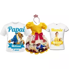 Vestido Bela E A Fera + Camisetas Pai E Mãe + Tiara