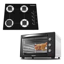 Fogão Cooktop 4 Bocas Preto + Forno De Eletrico 48 Plus