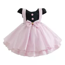 Vestido Princesa Bebe Rosa Preto Suspensório Luxo 1 A 4 Anos