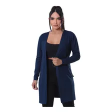 Cardigan Casaco Feminino Canelado Acinturado Manga Longa