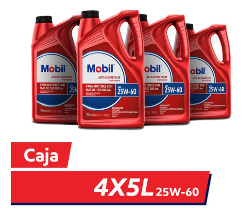 Mobil Alto Kilometraje 25w-60 Caja 4x5l Api Sl Mobil 125016 Foto 2