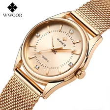 Relógios Wwoor Luxury Diamond Quartz Mesh Belt