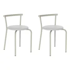 Conjunto 2 Banquetas 105 Tubo Prata Napa Branca Carraro Cor Branco