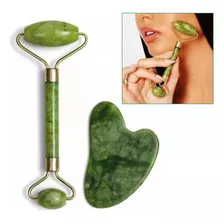 Masajeador Facial Rodillo De Piedra Jade Y Gua Sha Antiedad