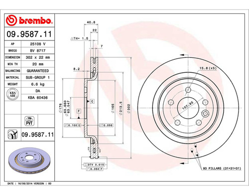 Disco Ventilado Tras Izquierdo O Derecho S80 07 Al 16 Brembo Foto 2