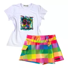 Kit Infanto Juvenil Feminino Short Saia E Blusa