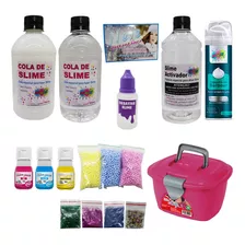 Kit Para Slime Cola Branca E Trans Mini Maleta + Espuma