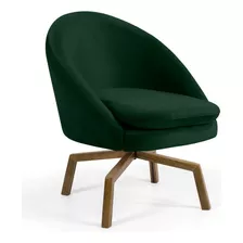 Poltrona Decorativa Base Ka Madeira Rafa B-303 Veludo Verde Cor Verde-escuro Desenho Do Tecido Liso