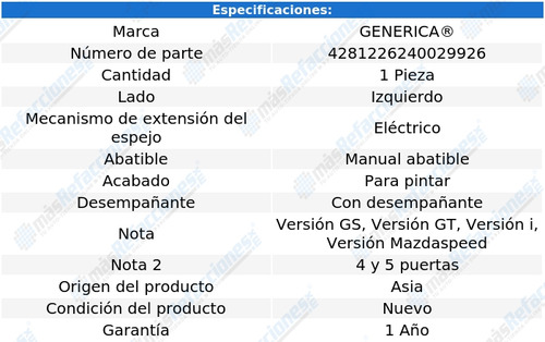 Espejo Mazda 6 2003 2004 2005 2006 2007 2008 Elec C/des Izq Foto 2