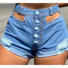 Shorts Jeans Feminino Destroyed Cintura Alta Hot Pants St015