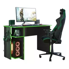 Escrivaninha Gamer Verde Com Prateleira Para Cpu Qmovi