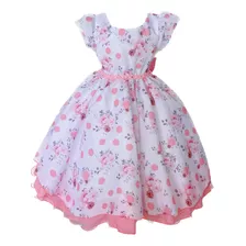 Vestido Infantil Bolinhas Com Flores, Festa Aniversário Luxo