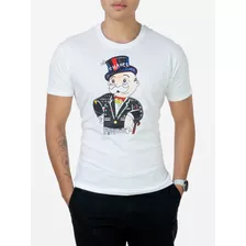 Playera Hombre Casual Blanca Mr. Monopoly Alexis Roman