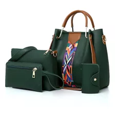 Set 4 Bolsas Mujer Moda Cartera Crossbody Tote Hobo Hombro Color Verde Oscuro