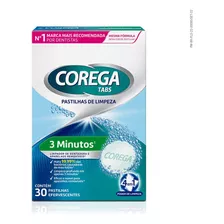 Corega Tabs Limpeza 3 Minutos 30 Pastilhas Efervescentes