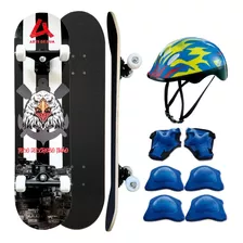 Skate Completo Iniciante Montado Skat+ Kit Capacete Proteção