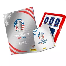 Álbum Conmebol Copa América Usa 2024 Capa Dura Prata Kit Box Premium + 150 Figurinhas (30 Envelopes)