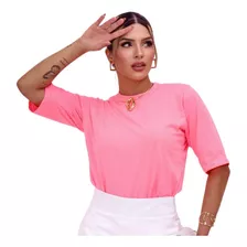 Blusa Moda Feminina T-shirt Básica Gola Alta Lisa