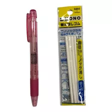 Caneta Borracha Tombow Mono Knock 3.8mm Redonda Rosa + Refil