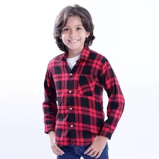 Camisa Xadrez Flanelada Juvenil Tamanho 10 Ao 16 Vermelha