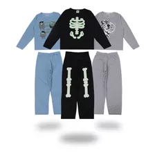 Promoção 3 Pijama Longo Infantil Menino Inverno Manga Longa