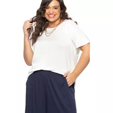 Blusa Feminina Plus Size Visco Tricot Secret Glam Bege