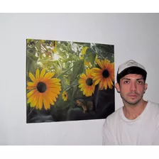 Cuadro Pintura Al Óleo Sobre Lienzo De Girasoles