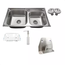 Kit Cuba Dupla Pia Inox 201 + Porta Esponja Inox 304 Tubrax