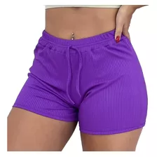 Short Feminino Curto Malha Canelada Soltinho Tendencia Verao