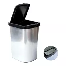 Lixeira Cesto 9 Litros Click Label Cozinha E Banheiro Inox Cor Cinza