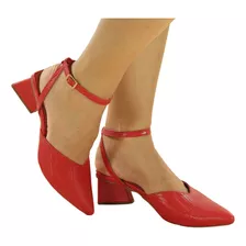 Scarpin Feminino Salto Bloco Geométrico Linha Confort Luxo