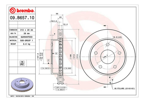 Par Discos Brembo Dodge Dakota Slt 2010 Delantero Foto 2