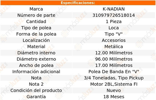 Polea Tipo  V  Metalica W250 V8 5.2l 85-89 Foto 3