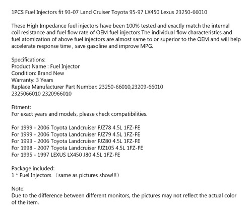 Fuel Injector For Toyota Land Cruiser Lexus Lx450 Foto 4